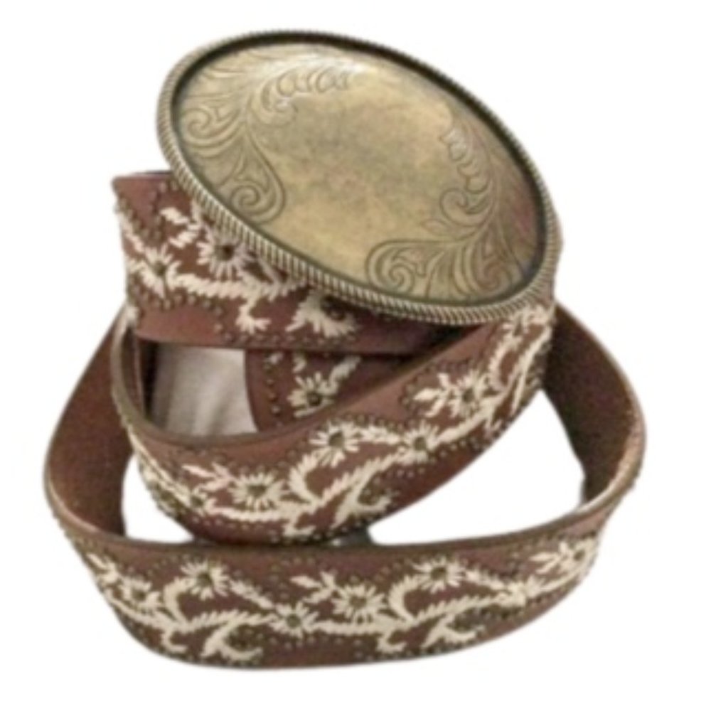 Nine West Embroidered Leather, Studded Belt